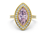 Yellow gold Fancy Pink Marquise  Diamond Halo Ring with Milgrain Frame and Pavé Band_60