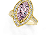 Yellow gold Fancy Pink Marquise  Diamond Halo Ring with Milgrain Frame and Pavé Band_61