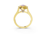 Yellow gold Fancy Pink Marquise  Diamond Halo Ring with Milgrain Frame and Pavé Band_63