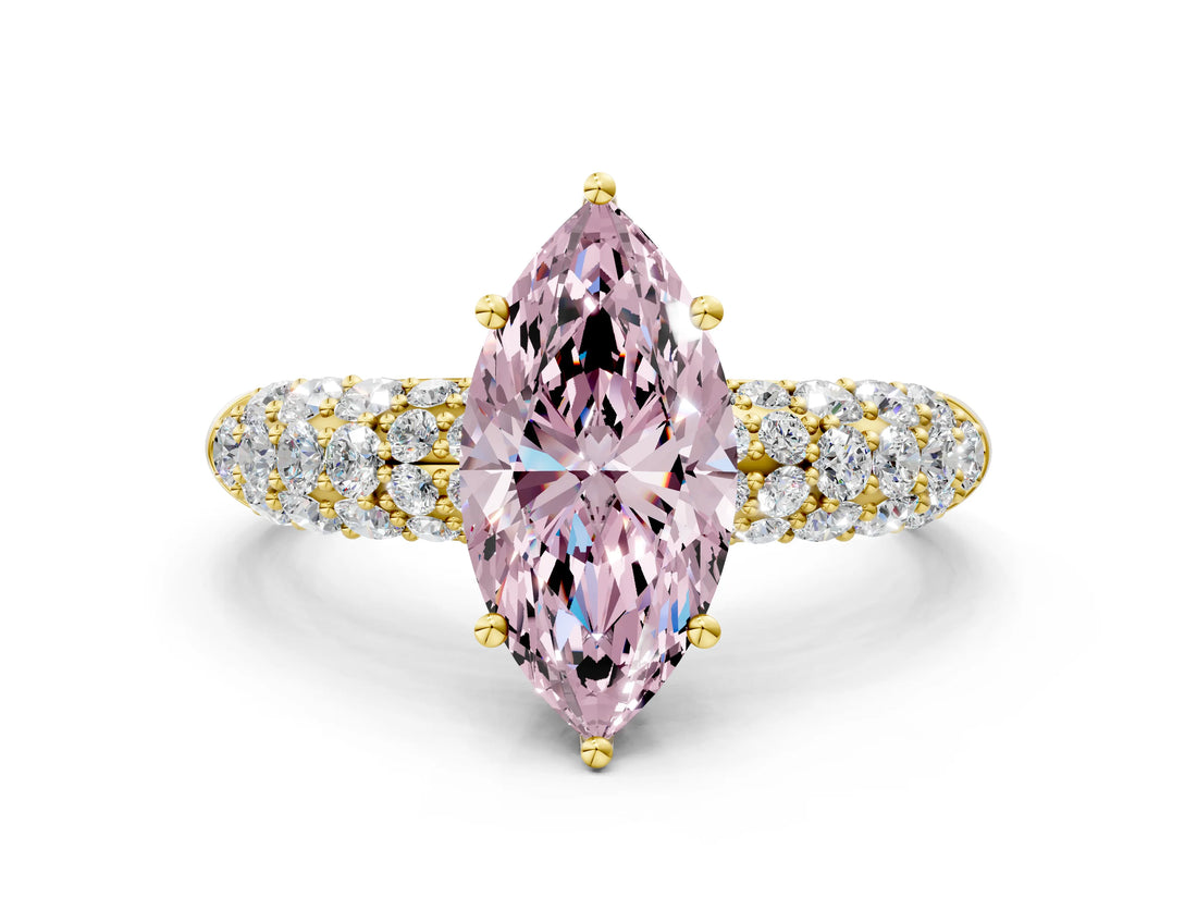 Yellow gold Fancy Pink Marquise  Diamond Pavé Band Solitaire Ring with Four-Prong Setting_49