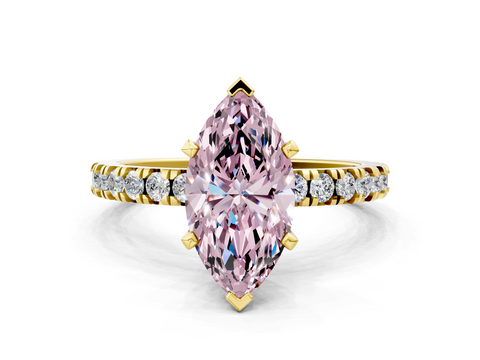 Yellow gold Fancy Pink Marquise  Diamond Pavé Band Solitaire with Four-Prong Setting_201