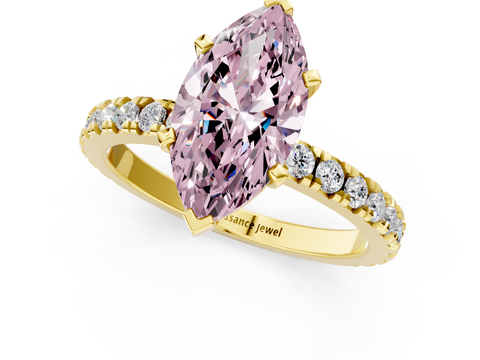 Yellow gold Fancy Pink Marquise  Diamond Pavé Band Solitaire with Four-Prong Setting_202