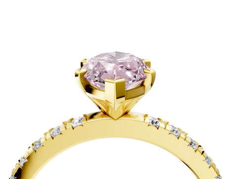 Yellow gold Fancy Pink Marquise  Diamond Pavé Band Solitaire with Four-Prong Setting_205