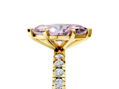 Yellow gold Fancy Pink Marquise  Diamond Pavé Band Solitaire with Four-Prong Setting_206