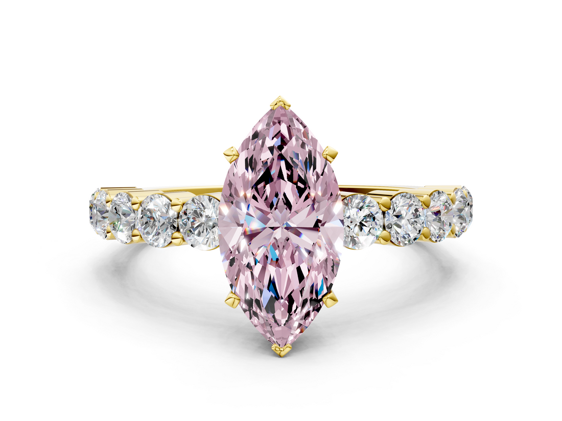Yellow gold Fancy Pink Marquise  Diamond Pavé Band Solitaire with Four-Prong Setting_3