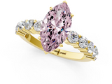 Yellow gold Fancy Pink Marquise  Diamond Pavé Band Solitaire with Four-Prong Setting_4