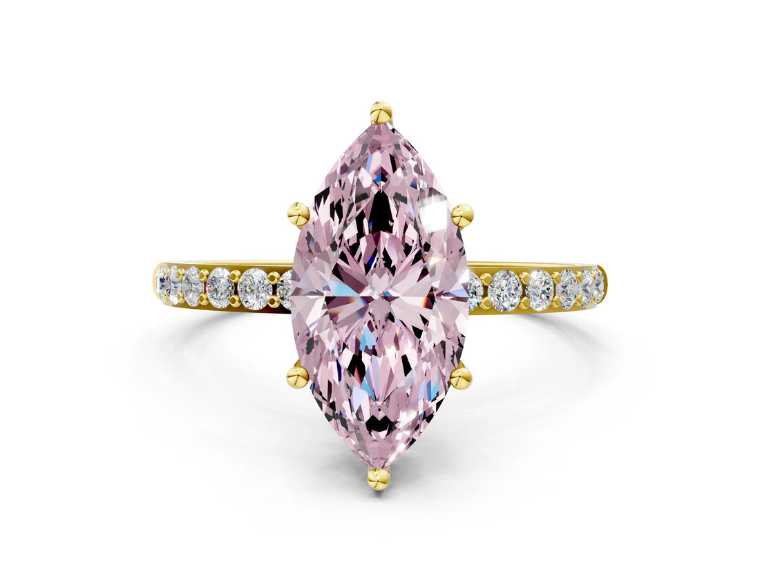 Yellow gold Fancy Pink Marquise  Diamond Pavé Band with Six-Prong Setting_31