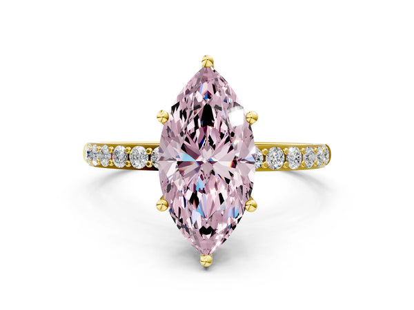 Yellow gold Fancy Pink Marquise  Diamond Pavé Band with Six-Prong Setting