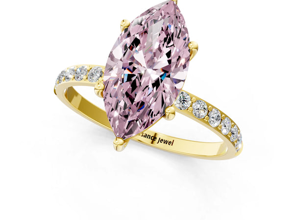 Yellow gold Fancy Pink Marquise  Diamond Pavé Band with Six-Prong Setting