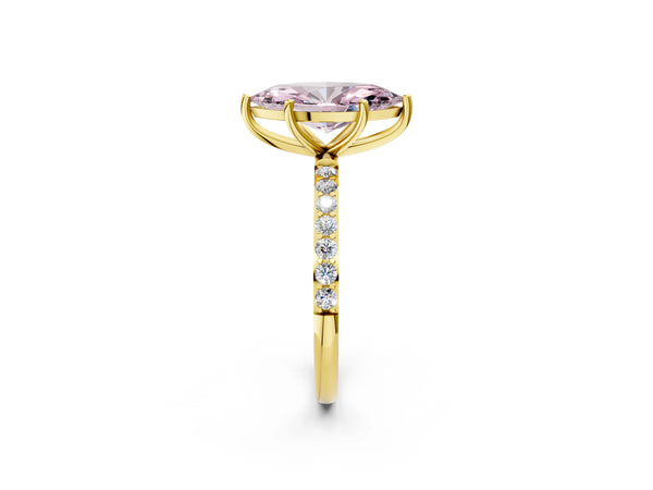 Yellow gold Fancy Pink Marquise  Diamond Pavé Band with Six-Prong Setting