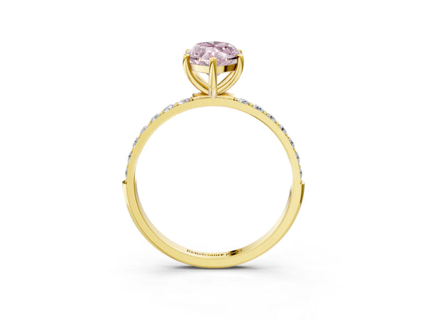Yellow gold Fancy Pink Marquise  Diamond Pavé Band with Six-Prong Setting