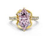 Yellow gold Fancy Pink Marquise  Diamond Pave Band with Floral Prong Setting_27