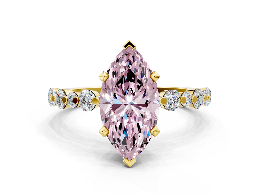Yellow gold Fancy Pink Marquise  Diamond Prong Set Engagement Ring with Pave Band_261