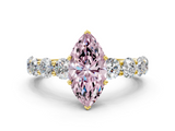 Yellow gold Fancy Pink Marquise  Diamond Prong Setting with Side Stones on a Pave Band_122