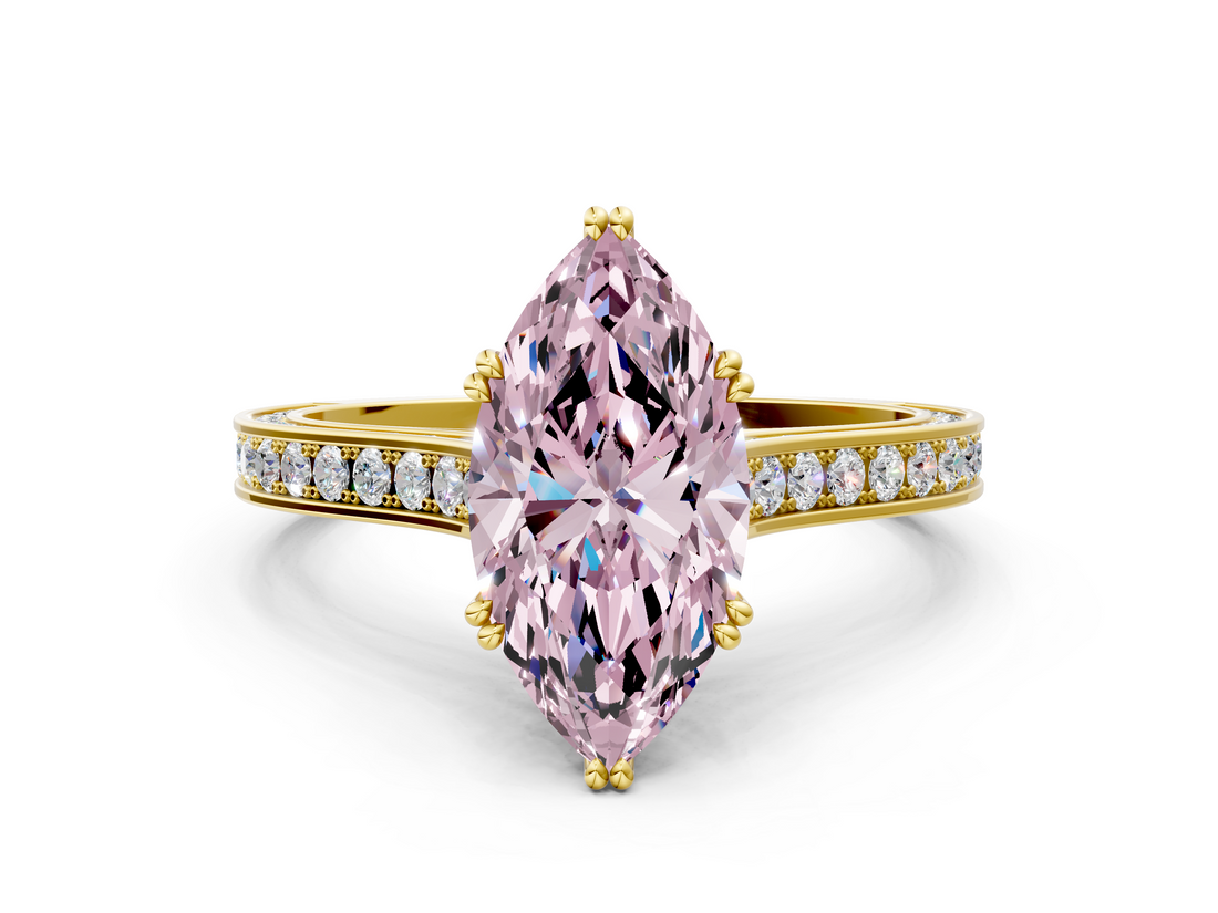 Yellow gold Fancy Pink Marquise  Diamond Solitaire with Pave Band and Six-Prong Setting_20