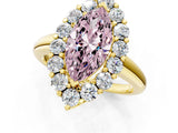 Yellow gold Fancy Pink Marquise  Halo Cluster Diamond Engagement Ring with Prong Setting and Polished Band_21