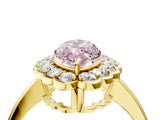 Yellow gold Fancy Pink Marquise  Halo Cluster Diamond Engagement Ring with Solitaire Band and Prong Setting_53