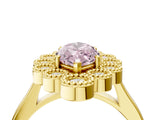Yellow gold Fancy Pink Marquise  Halo Diamond Cluster Engagement Ring with Milgrain Bezel Setting and Solitaire Band_43