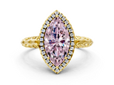 Yellow gold Fancy Pink Marquise  Halo Diamond Engagement Ring with Intricate Filigree Band and Four-Prong Setting_72