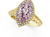 Yellow gold Fancy Pink Marquise  Halo Diamond Engagement Ring with Intricate Filigree Band and Four-Prong Setting_73