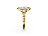 Yellow gold Fancy Pink Marquise  Halo Diamond Engagement Ring with Intricate Filigree Band and Four-Prong Setting_74