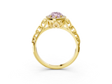 Yellow gold Fancy Pink Marquise  Halo Diamond Engagement Ring with Intricate Filigree Band and Four-Prong Setting_75