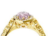 Yellow gold Fancy Pink Marquise  Halo Diamond Engagement Ring with Intricate Filigree Band and Four-Prong Setting_76