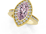 Yellow gold Fancy Pink Marquise  Halo Diamond Engagement Ring with Milgrain Pave Band and Four-Prong Setting_13