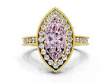 Yellow gold Fancy Pink Marquise  Halo Diamond Engagement Ring with Milgrain Pave Band and Four-Prong Setting_135