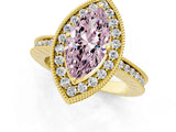 Yellow gold Fancy Pink Marquise  Halo Diamond Engagement Ring with Milgrain Pave Band and Four-Prong Setting_136