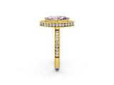 Yellow gold Fancy Pink Marquise  Halo Diamond Engagement Ring with Milgrain Pave Band and Four-Prong Setting_137