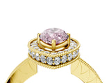 Yellow gold Fancy Pink Marquise  Halo Diamond Engagement Ring with Milgrain Pave Band and Four-Prong Setting_139