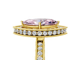 Yellow gold Fancy Pink Marquise  Halo Diamond Engagement Ring with Milgrain Pave Band and Four-Prong Setting_140