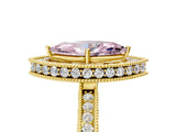 Yellow gold Fancy Pink Marquise  Halo Diamond Engagement Ring with Milgrain Pave Band and Four-Prong Setting_17