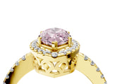 Yellow gold Fancy Pink Marquise  Halo Diamond Engagement Ring with Pavé Band and Four-Prong Setting_109