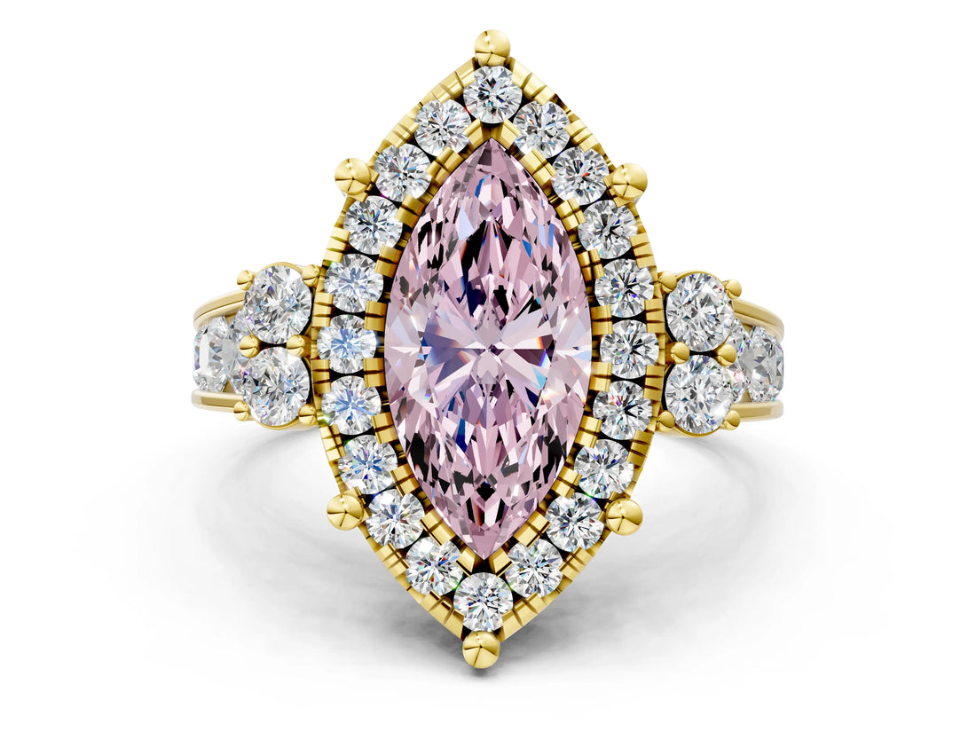 Yellow gold Fancy Pink Marquise  Halo Diamond Engagement Ring with Split Shank and Four-Prong Setting_42
