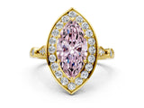 Yellow gold Fancy Pink Marquise  Halo Diamond Engagement Ring with Twisted Band and Four-Prong Setting