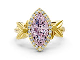 Yellow gold Fancy Pink Marquise  Halo Diamond Floral Band with Four-Prong Setting_54