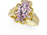 Yellow gold Fancy Pink Marquise  Halo Diamond Floral Split Shank Engagement Ring 2
