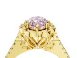 Yellow gold Fancy Pink Marquise  Halo Diamond Floral Split Shank Engagement Ring