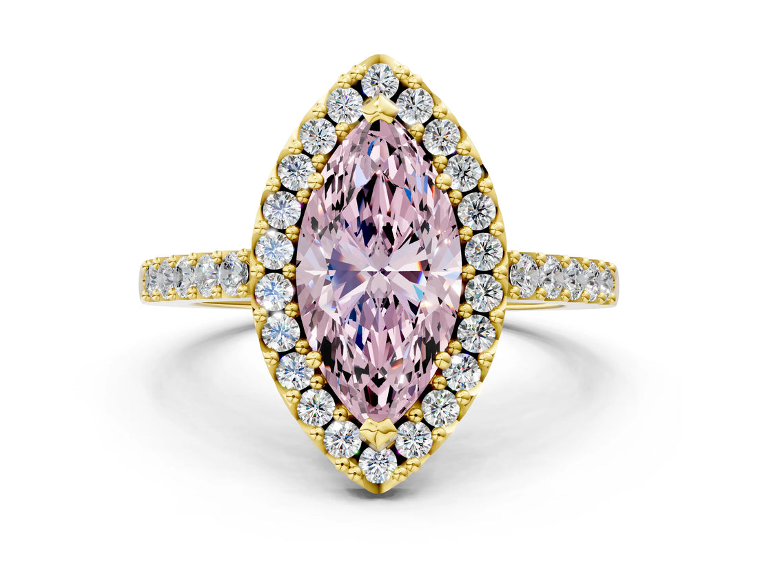Yellow gold Fancy Pink Marquise  Halo Diamond Pavé Solitaire Ring_91