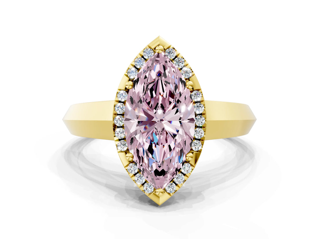 Yellow gold Fancy Pink Marquise  Halo Diamond Ring with Cathedral Band and Four-Prong Setting_48