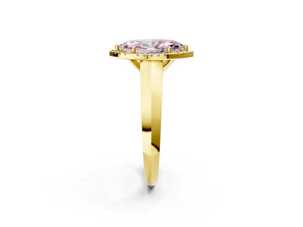 Yellow gold Fancy Pink Marquise  Halo Diamond Ring with Cathedral Band and Four-Prong Setting