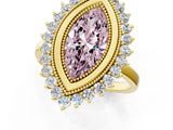 Yellow gold Fancy Pink Marquise  Halo Diamond Ring with Milgrain Edge and Round Prong Setting_91