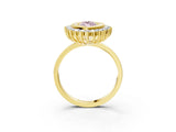 Yellow gold Fancy Pink Marquise  Halo Diamond Ring with Milgrain Edge and Round Prong Setting_93