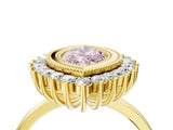 Yellow gold Fancy Pink Marquise  Halo Diamond Ring with Milgrain Edge and Round Prong Setting_94