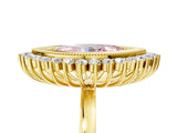 Yellow gold Fancy Pink Marquise  Halo Diamond Ring with Milgrain Edge and Round Prong Setting_95
