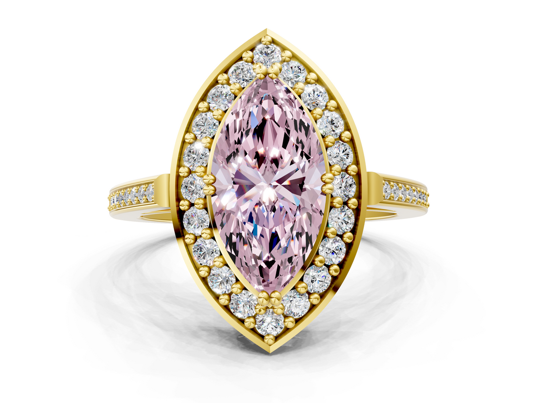 Yellow gold Fancy Pink Marquise  Halo Diamond Ring with Split Shank and Four-Prong Setting_22