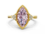 Yellow gold Fancy Pink Marquise  Halo Diamond Ring with Tapered Band and Four-Prong Setting_7
