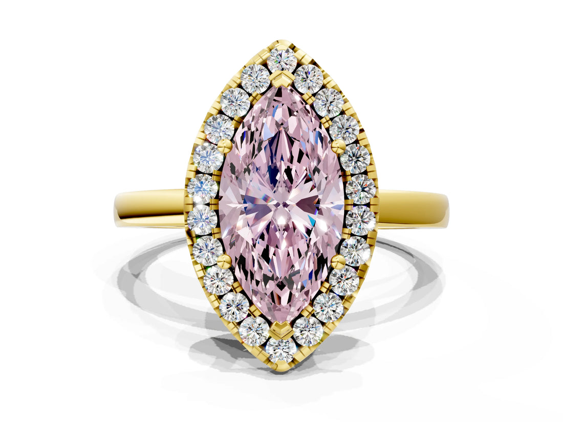 Yellow gold Fancy Pink Marquise  Halo Diamond Solitaire with Pavé Band and Four-Prong Setting_71